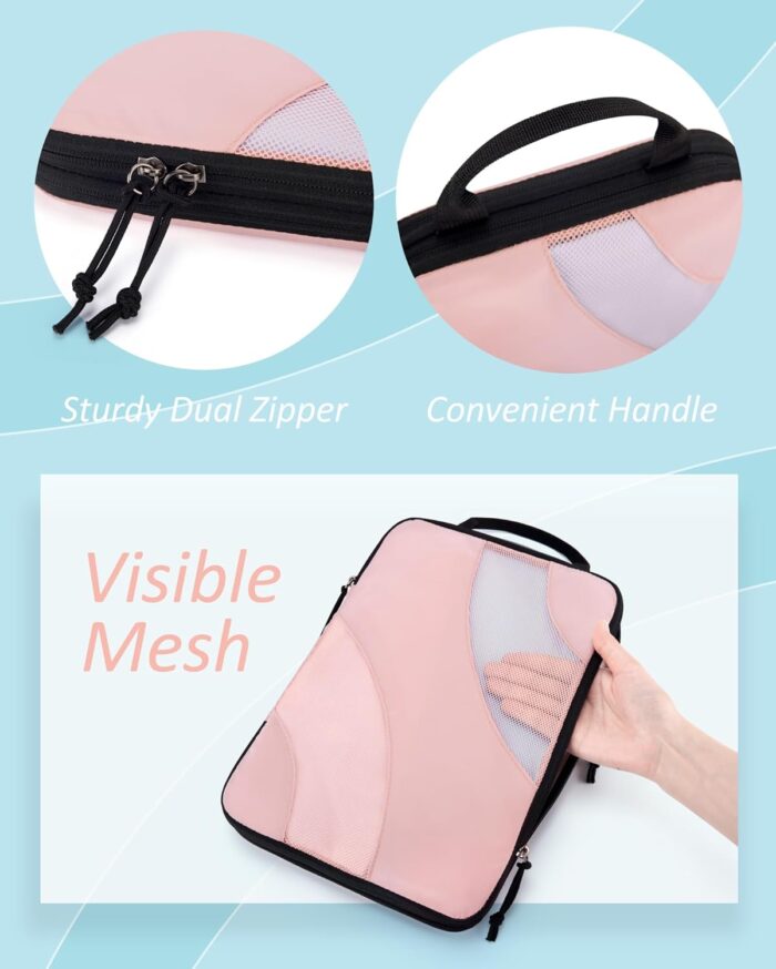 BAGSMART Compression Packing Cubes, 6 Set Travel Packing Cubes for Carry on Suitcases, Compression Suitcase Organizers Bag Set & Travel Storage Bags for Luggage, Packing Organizers Baby Pink - Image 4