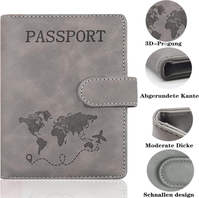 2 Pcs Passport Holder Cover, PU Leather Passport Covers with RFID Blocker, Travel Portable Document Passport Case Passport Holder Travel Wallet for Passport, Cards, Money, Boarding Passe(Grey & Pink) - Image 5