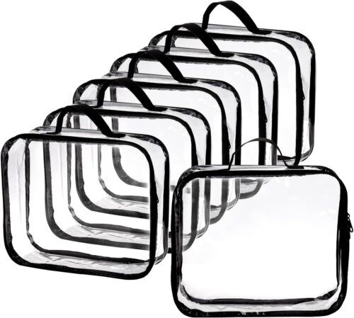 Fasmov 6 Pack Large Clear Travel Packing Cube, See-Through PVC Organizer, Vinyl Zippered Storage Bags Multipurpose Pouch with Handle for Suitcase Pants, Cashmere, Sweaters Shirts Dress Storage