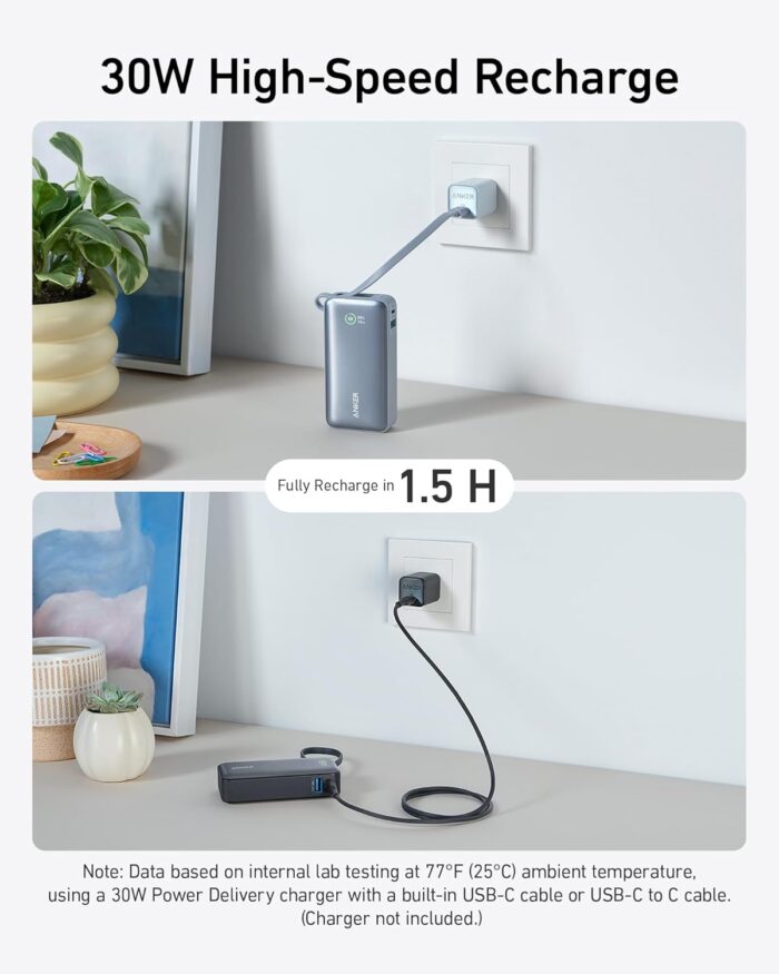 Anker Nano Power Bank, 10,000mAh Portable Charger with Built-in USB-C Cable, 30W Max Output, for iPhone 16/15 Series, MacBook, AirPods, and More - Image 5