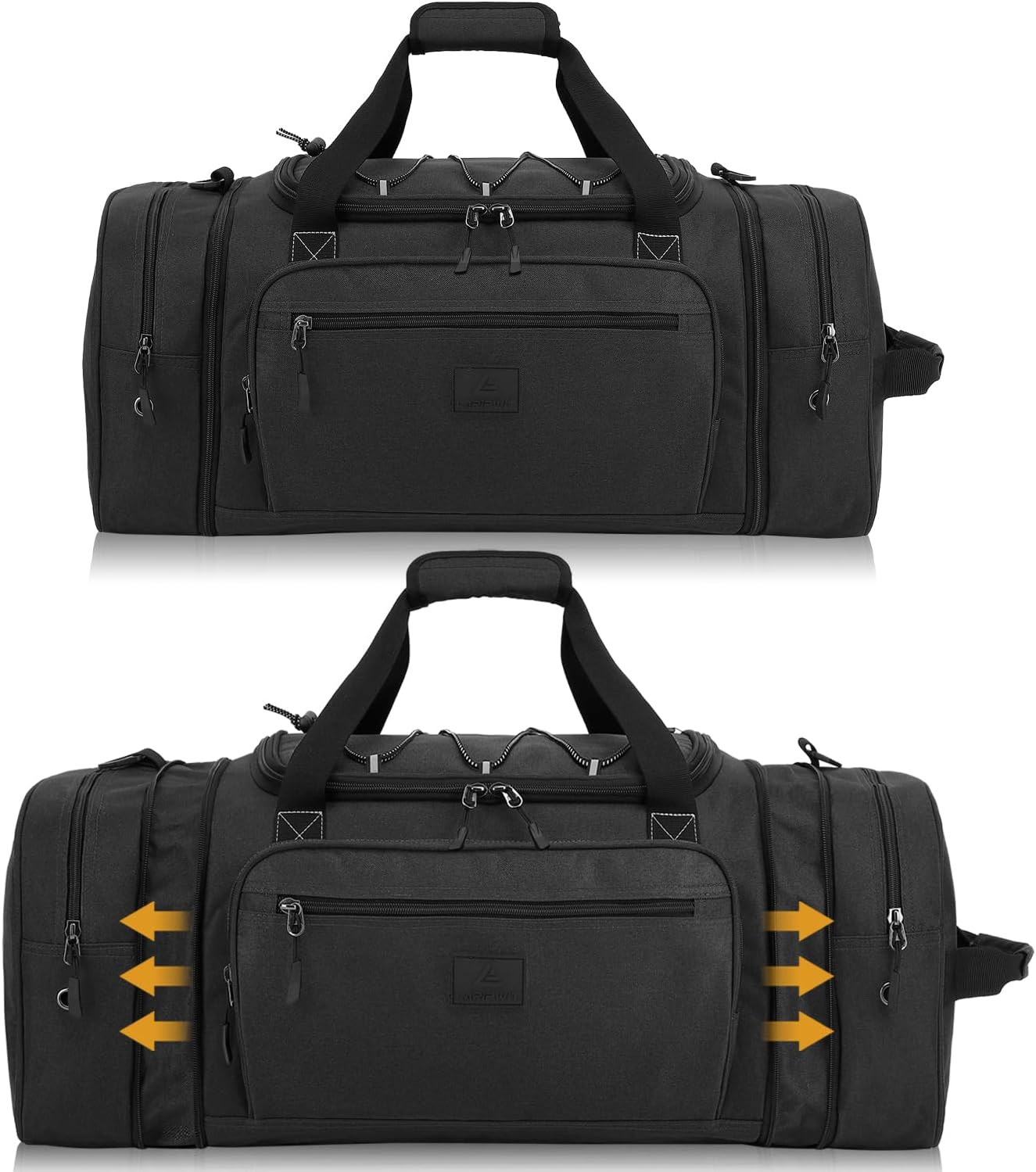 Laripwit Travel Duffle Bag Men with Elastic Mesh Expandable 45-50L Medium Sports Gym Duffel Bag Women with shoulder Strap Multifunctional for Fitness Weekender Overnight Traveling Business Trips Black