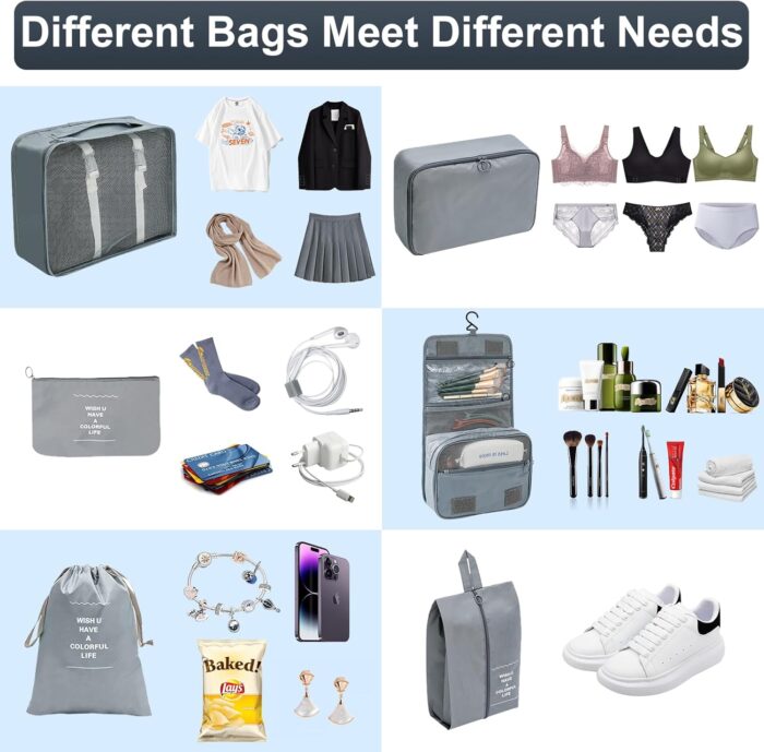 Lostrain Packing Cubes, 9 Set Travel Organizer for Carry on Suitcases Luggage Clothes Large Storage Waterproof with Toiletry Bag, Shoes Bag, Underwear Bag - Image 5
