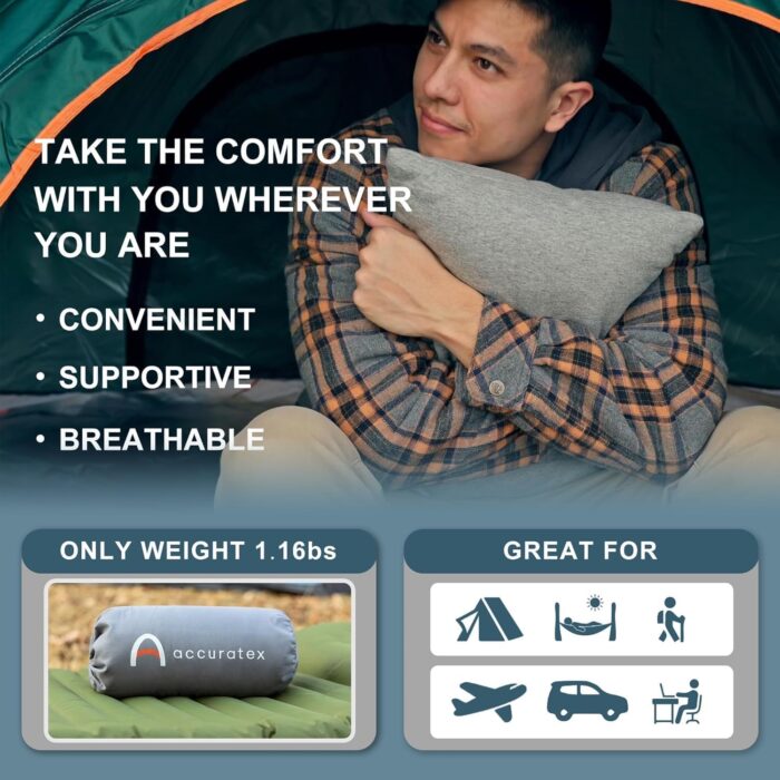 ACCURATEX Camping Pillow-100% Cotton Breathable Cover,Shredded Memory Foam Compressible Travel Pillow,Camping&Travel Accessories-Small Backpacking Pillow Camping Essentials for Sleeping,Car&Airplane - Image 5