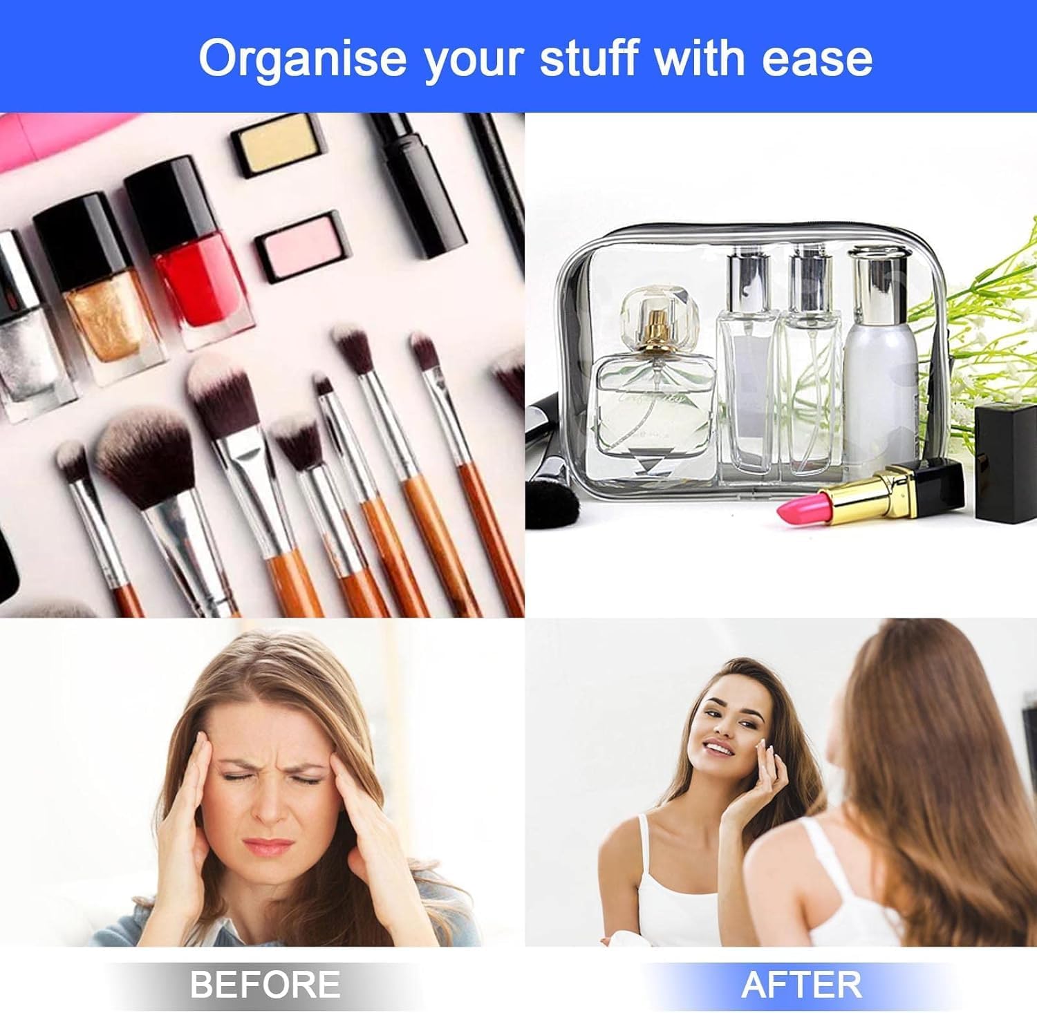 Clear Travel Toiletry Bag TSA Approved Liquids Bags Carry-on Toiletries Bag with Zipper Quart Size Clear Makeup Bag Cosmetic Bag Travel Essentials Black(2 Pack) - Image 3