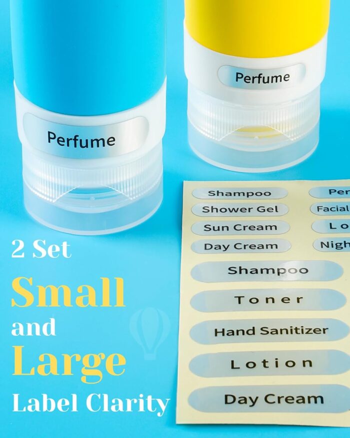 Advanced Triple-Seal Leakproof Thick Travel Bottles for Toiletries - Lesnorry Travel Containers for Toiletries with Waterproof Zipper, Travel Essentials Kit - Includes 5x90ml Bottles, 2 Sets of Labels - Image 6