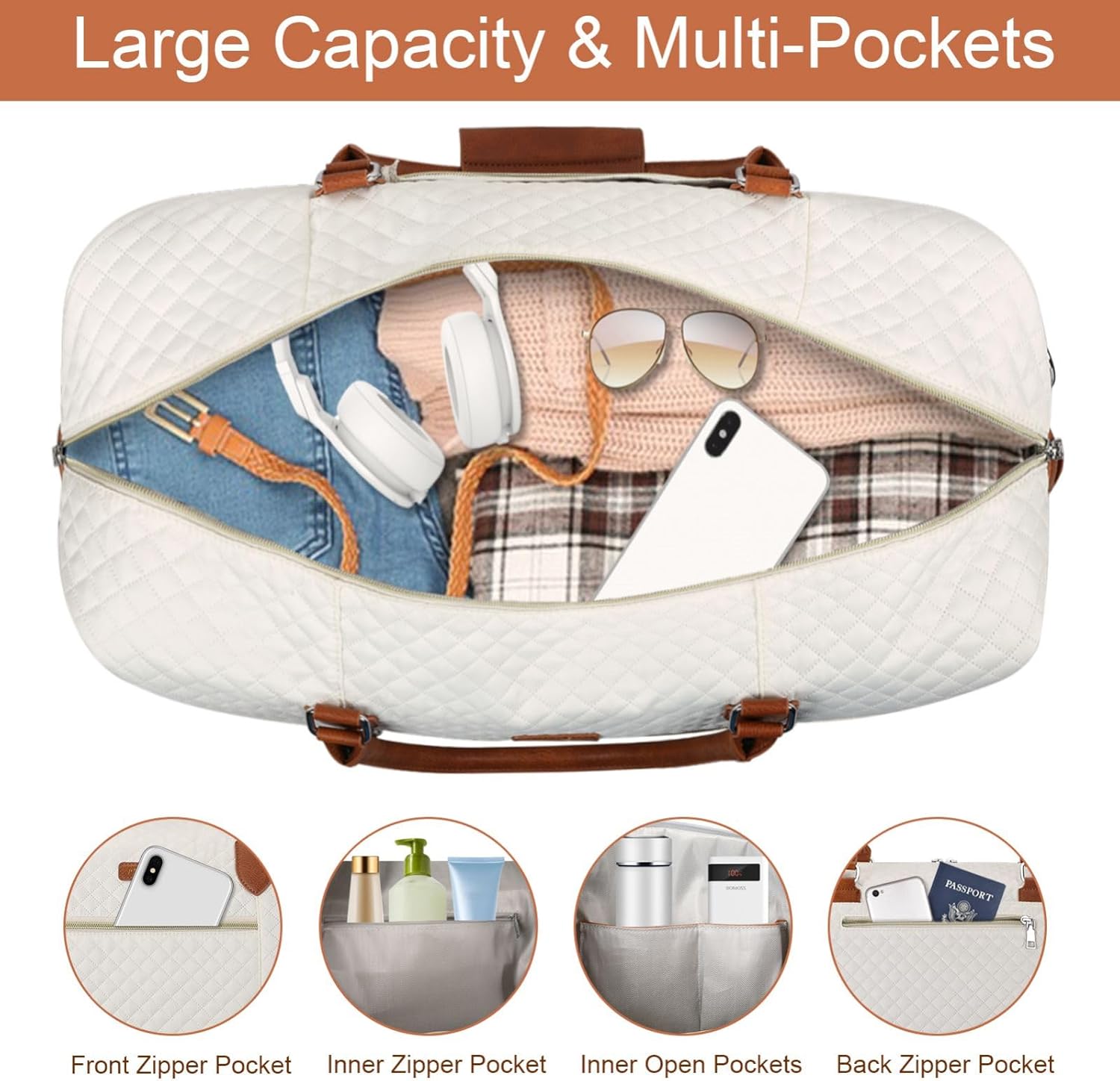 Weekender Bag for Women Travel Duffel Bag Carry On Overnight Bag with Shoe Compartment Large Duffle Tote Bag for Travel - Image 4