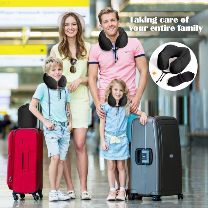 Travel Pillow 100% Pure Memory Foam Neck Pillow, Breathable & Machine Washable Cover, Neck Support Pillow with 3D Contoured Eye Mask, Earplugs & Portable Bag for Airplane Travel (Black) - Image 7