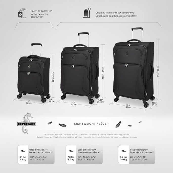 ATLANTIC Artisan III Medium Checked Luggage — Expandable Suitcase with 8 Spinner Wheels, Lockable Zipper Puller Heads, and Lightweight Construction — Black, 24-inch - Image 2