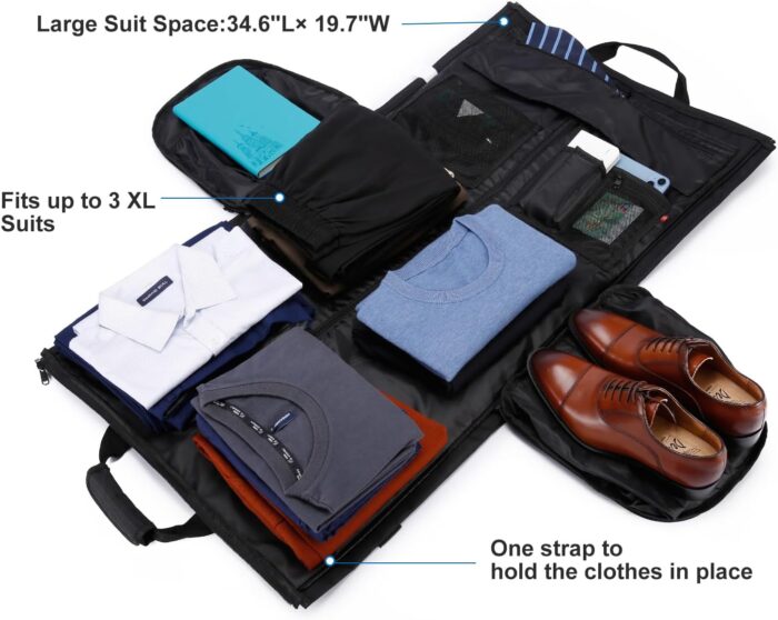 Garment Bags for Travel Large Suit Bag for Men Convertible Garment Duffle Bag for Men Women with Shoes Compartment, Carry On Garment Duffel Bag 2 in 1 Hanging Dress Suitcase Suit Travel Bags, Black - Image 3