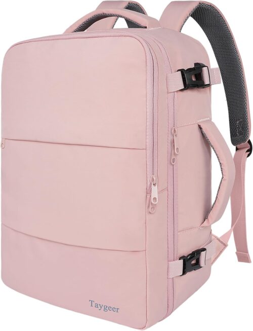 Travel Backpack for Women, Carry On Backpack with USB Charging Port & Shoe Pouch, TSA 15.6inch Laptop Backpack Flight Approved, College Nurse Bag Casual Daypack for Weekender Business Hiking, Pink