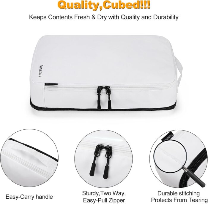 Compression Packing Cubes, Lumesner 8 Set Travel Packing Cubes for Carry on Suitcases, Compression Suitcase Organizers Bag Set & Travel Cubes (8-piece, White) - Image 6