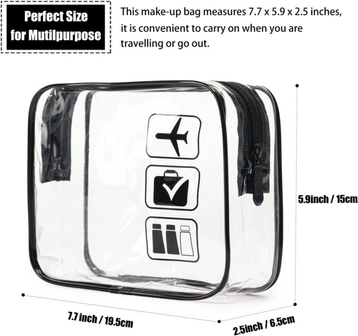 TSA Approved Toiletry Bag, 3 Pcs Clear Toiletries Bags Quart Size Travel Makeup Cosmetic Bag for Women Men, Carry on Airport Airline Compliant Bag (Black) - Image 3