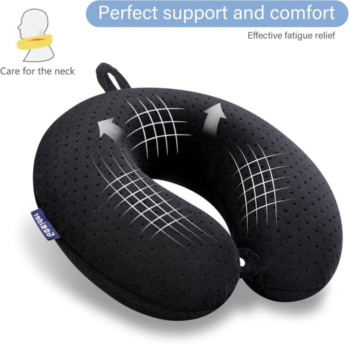 Black Travel Neck Pillow Memory Foam Airplane Pillow for Neck and Head Support Soft Portable U Shape Neck Pillow for Plane, Car & Home Office Use - Image 4