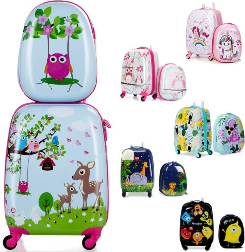KOTEK Kids Carry On Luggage Set, 16" Hardside Rolling Suitcase with Spinner Wheels, Travel Rolling Luggage for Boys Girls (Deer)