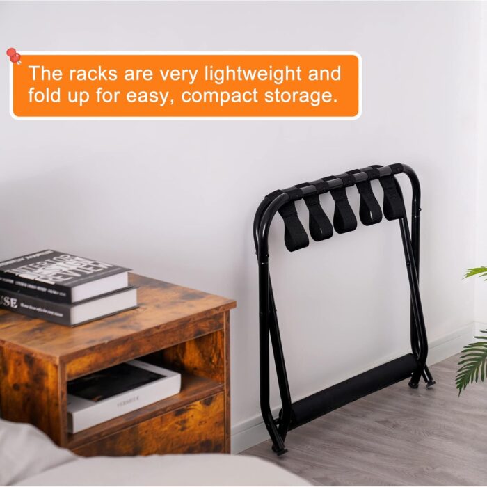 Heybly Luggage Rack,Pack of 2,Steel Folding Suitcase Stand with Storage Shelf for Guest Room Bedroom Hotel,Black,HLR002B2 - Image 6
