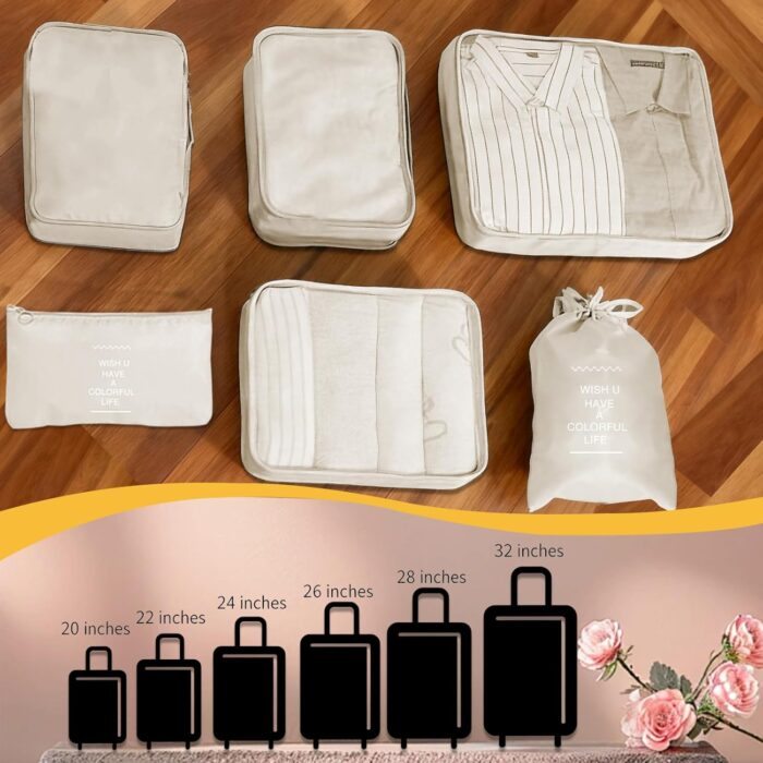 Oslynia 6 Pcs Packing Cubes, Waterproof Compression Packing Cubes, Quality Suitcase Organizer Bags, Travel Organizer Cube for Business Trip, Traveling Essentials Accessories for Women Men - Image 7