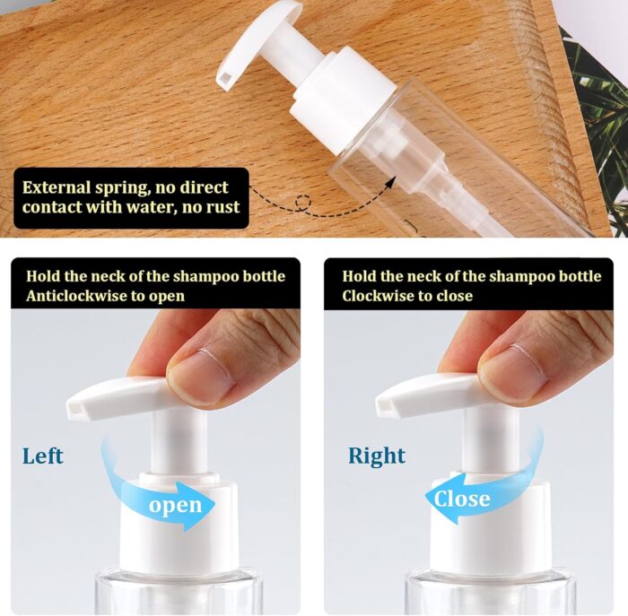 Travel Bottles Plastic Pump Bottle Dispenser Tsa Approved 3.4oz/100ml 4 Pack Travel Refillable Shampoo and Conditioner Bottles Empty Travel Size Bottles for Cosmetic, Lotion, Liquid Soap (clear) - Image 3
