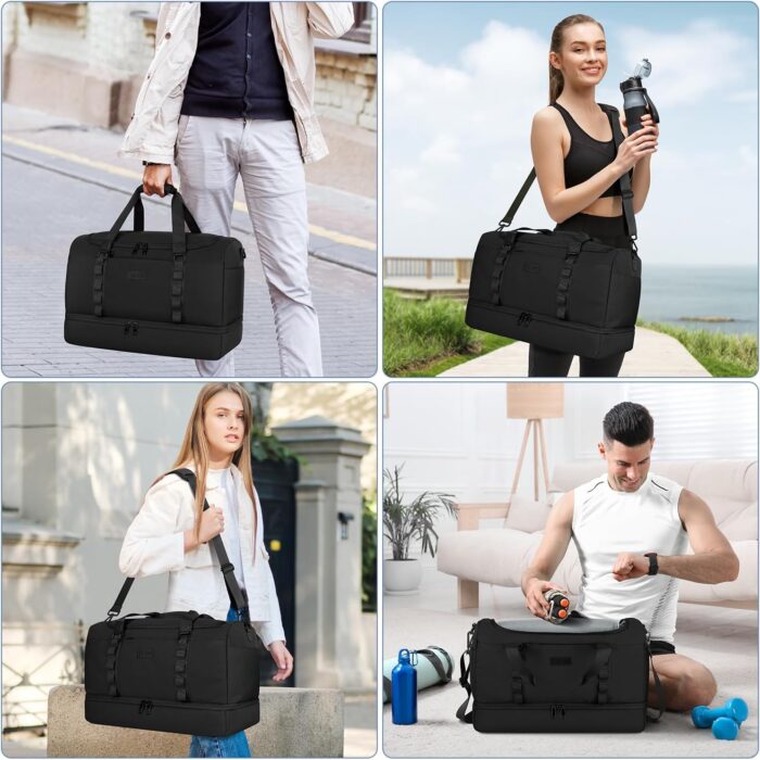 ETRONIK Travel Duffle Bag for Men Women, Weekender Overnight Bag with Shoe Compartment & Toiletry Bag, Gym Bag, Carry on Bags for Sports Business Trip Airplanes Black - Image 7