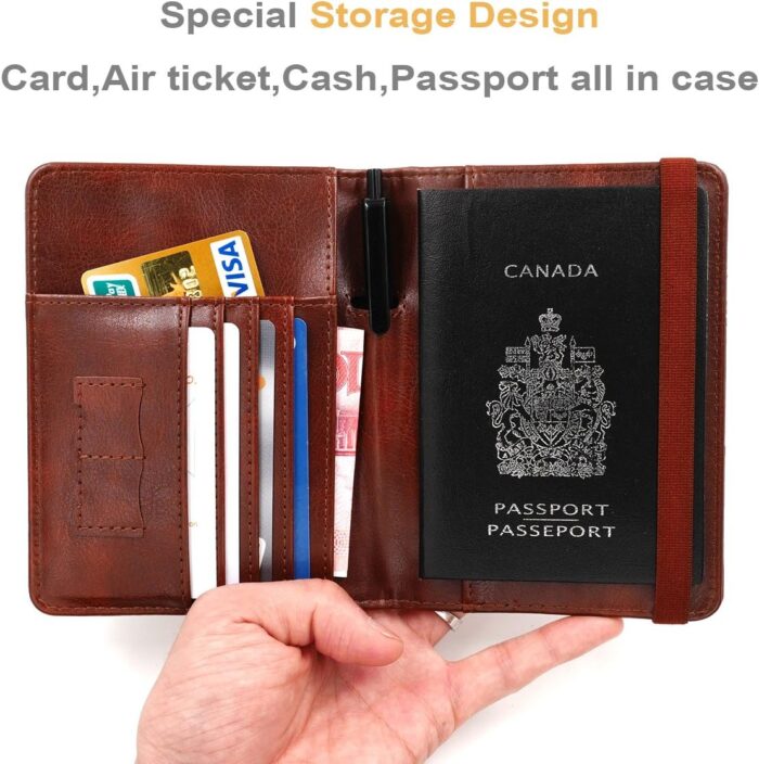 Kandouren RFID Blocking Passport Holder Cover Case,Travel Luggage Passport Wallet Made with Brown World Map PU Leather for Men & Women - Image 2