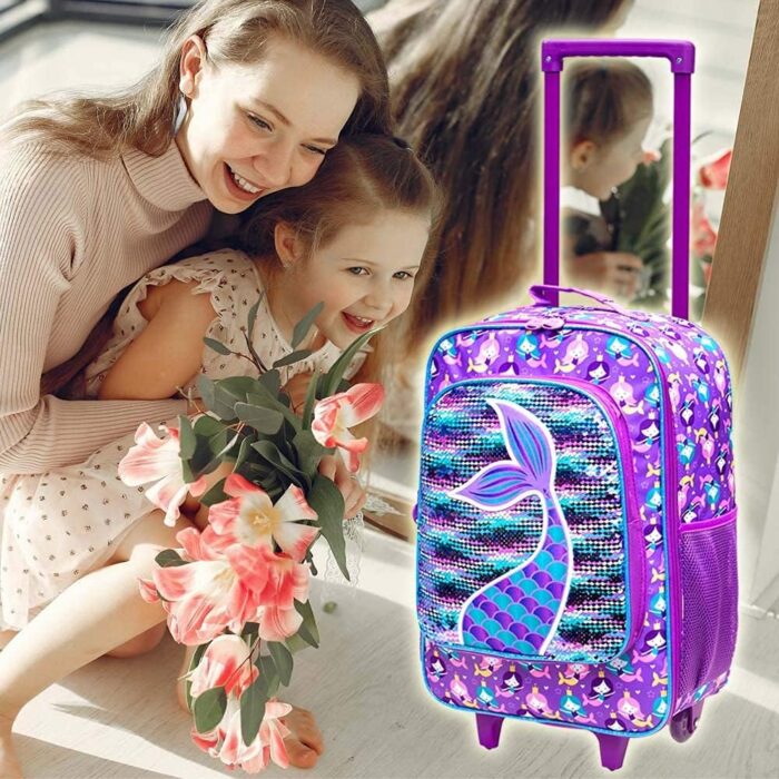 Kids Suitcase with Wheels for Girls, Mermaid Rolling Luggage for Toddler Children - Image 6