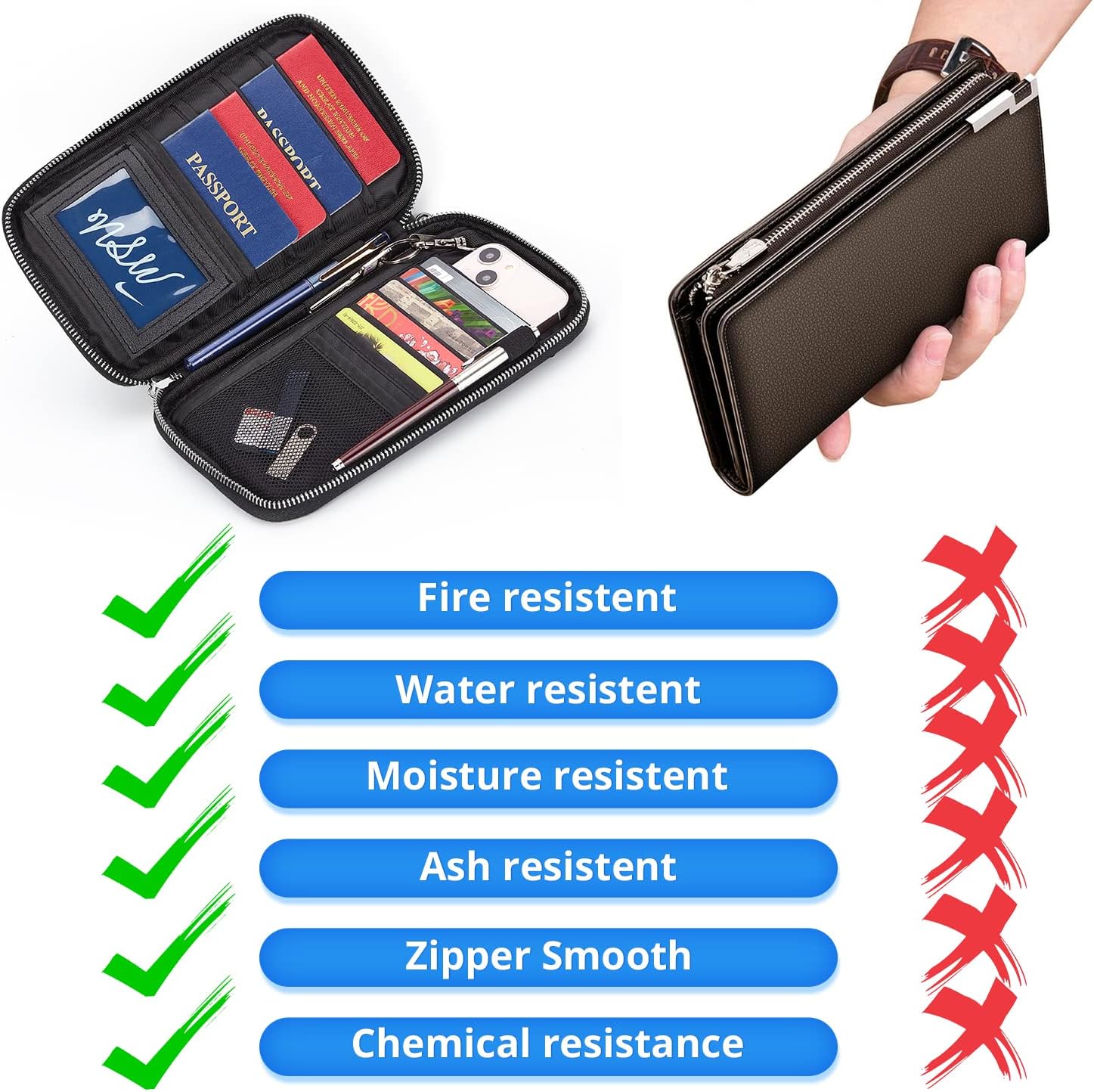 Ruboka Fireproof RFID Blocking Passport Holder Wallet (4.3inx8.6in), Family Multiple Passport Holder Cover Bag Waterproof, Travel Document Organizer Credit Card Clutch Bag for Men Women - Image 5