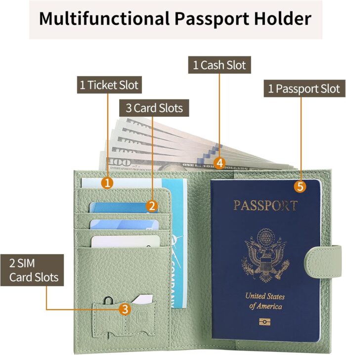 SENDEFN Passport Holder for Women and Men Genuine Leather Passport Cover Case RFID Blocking Travel Passport Wallet - Image 2