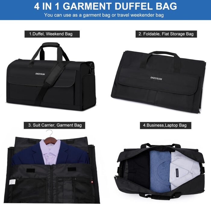 Garment Bags for Travel Large Suit Bag for Men Convertible Garment Duffle Bag for Men Women with Shoes Compartment, Carry On Garment Duffel Bag 2 in 1 Hanging Dress Suitcase Suit Travel Bags, Black - Image 7