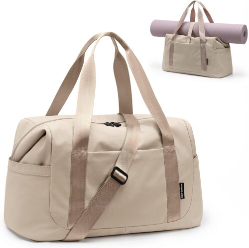 GOLF QUALITY Travel Duffle Bag - Gym Bag for Women,Tote Bag Laptop Carry on Weekender Overnight Bag Organizer Duffel Bag for Sport Gym Travel, 31L, Apricot
