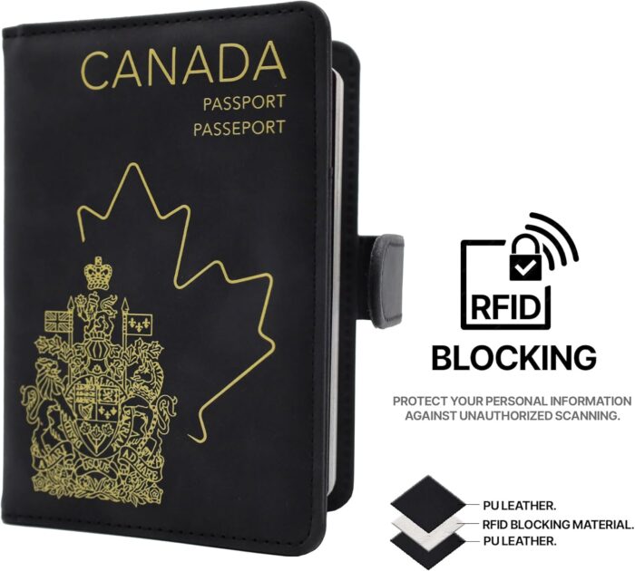 Axwar RFID Blocking Passport Holder - Travel Passport Cover - PU Leather Passport Wallet Passport Travel Organizer, Charcoal Black - Image 5