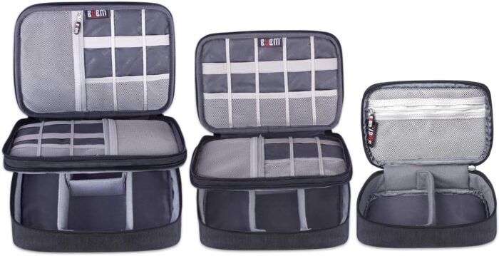 BUBM Nylon 3-Piece Double Layer Gear Organizer Travel Cases for Electronics Accessories, Black - Image 2