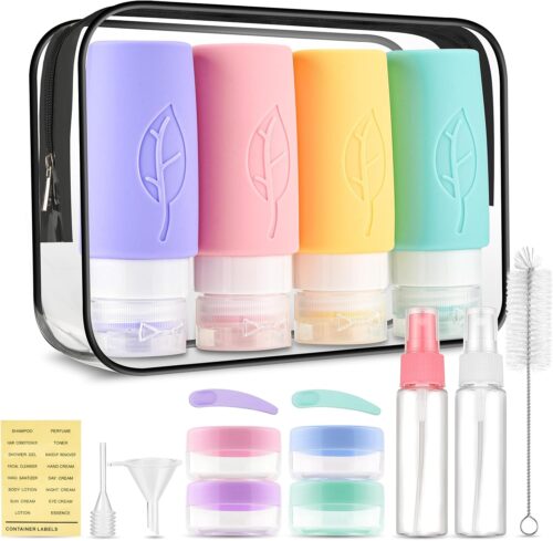 XMOSNZ 3oz Travel Bottles for Toiletries - TSA Approved, Leak Proof, Silicone Squeezable Containers for Gym, Business, Personal Essentials (BPA Free)