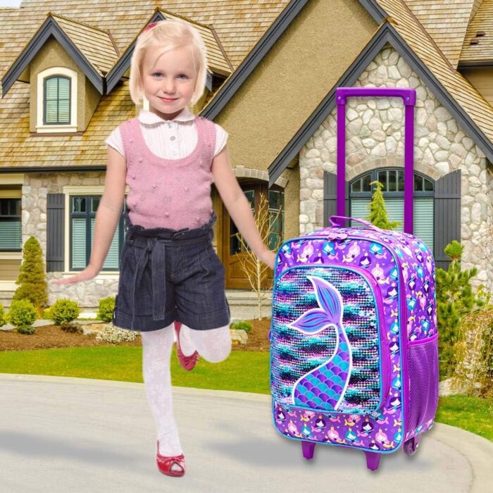 Kids Suitcase with Wheels for Girls, Mermaid Rolling Luggage for Toddler Children - Image 7