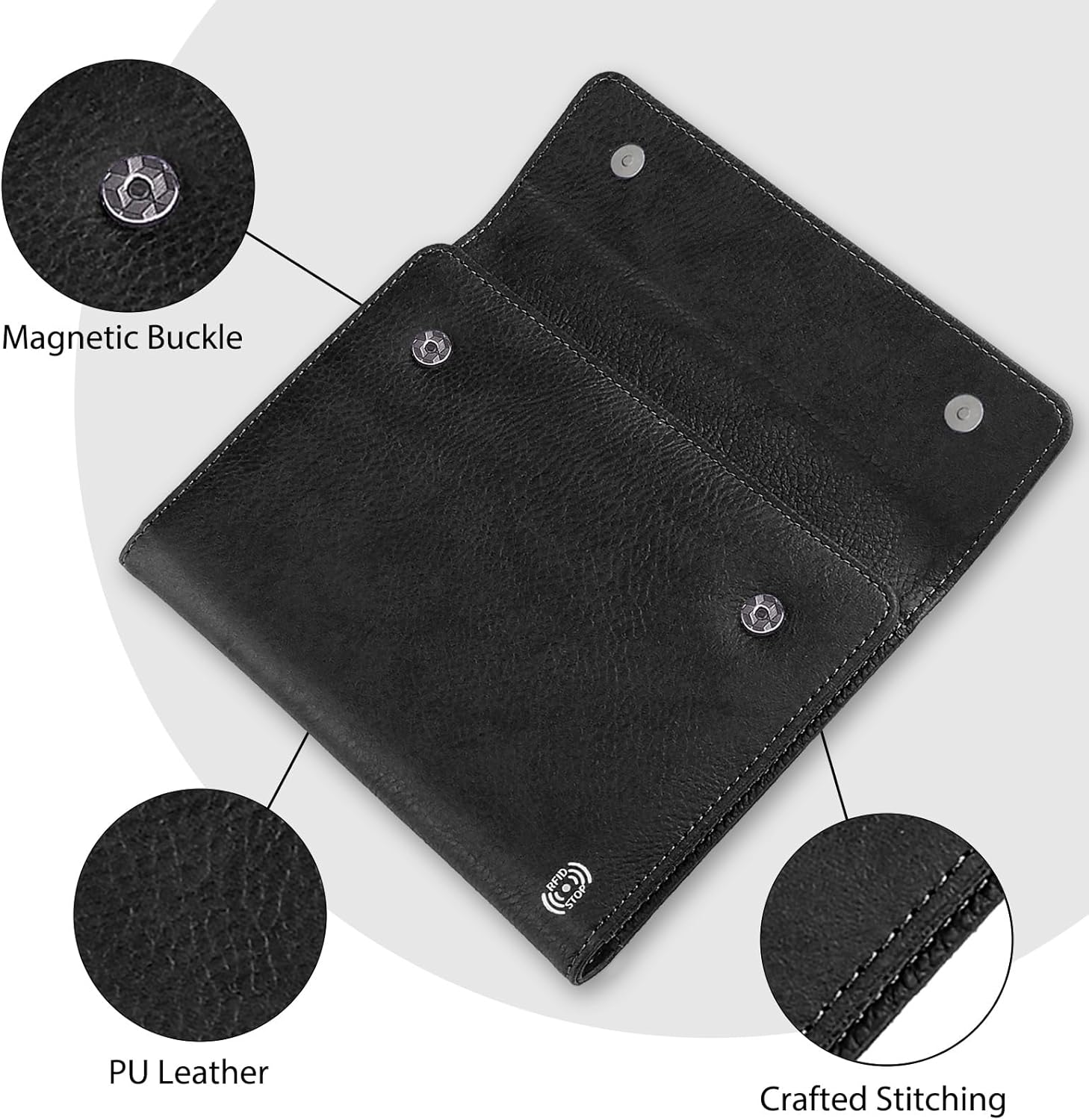 WALNEW Passport Holder for Travel, RFID Blocking Passport Book Wallet Cover Case, PU Leather Travel Essentials Accessories Document Holder, Black - Image 2