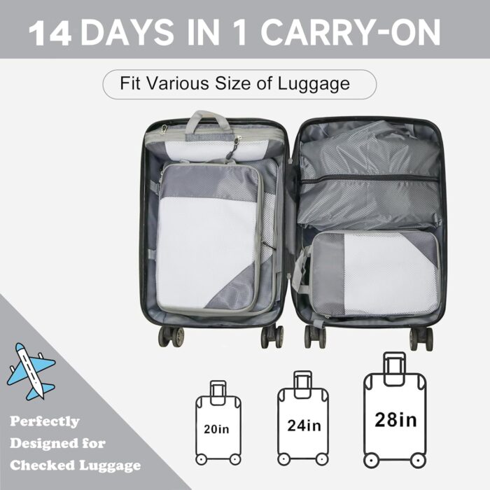 SYCARON Compression Packing Cubes for Travel, 7 Piece Travel Packing Organizers Bags Mesh Expandable Luggage Organizer Cubes for Carry on Luggage with Laundry Bag, Shoes Bag, Underwear Bag, Grey - Image 4