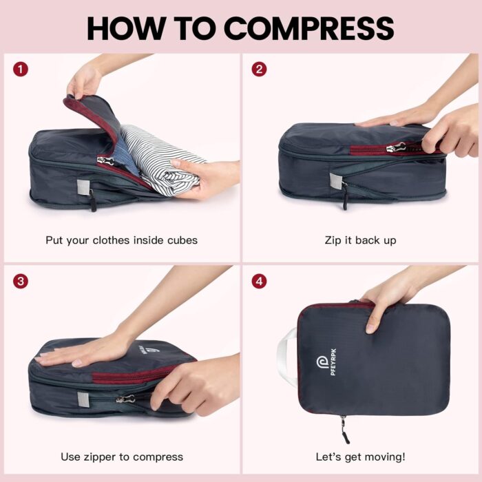 PFEYRPK Ultralight Compression Packing Cubes for Travel,Expandable Packing Organizers for carry on Suitcase With Clear Toiletries Bag and Backpack Bag 7 Set - Image 7