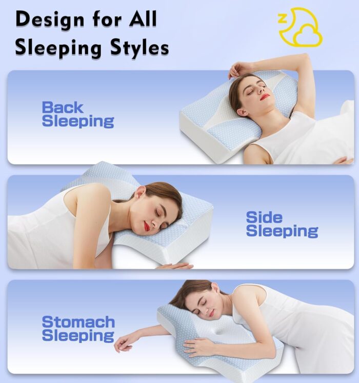 Mkicesky Orthopedic Memory Foam Pillow for Neck Shoulder Pain Relief - Ergonomic Neck Support Sleeping Pillow for Side, Back & Stomach Sleepers - Cervical Bed Pillow with Cooling Cover-Reading Pillow - Image 6