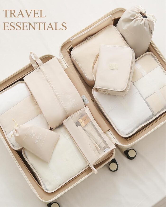 10 Set Packing Cubes for Travel Luggage Packing Organizers Suitcases Organizer Bags Beige - Image 3