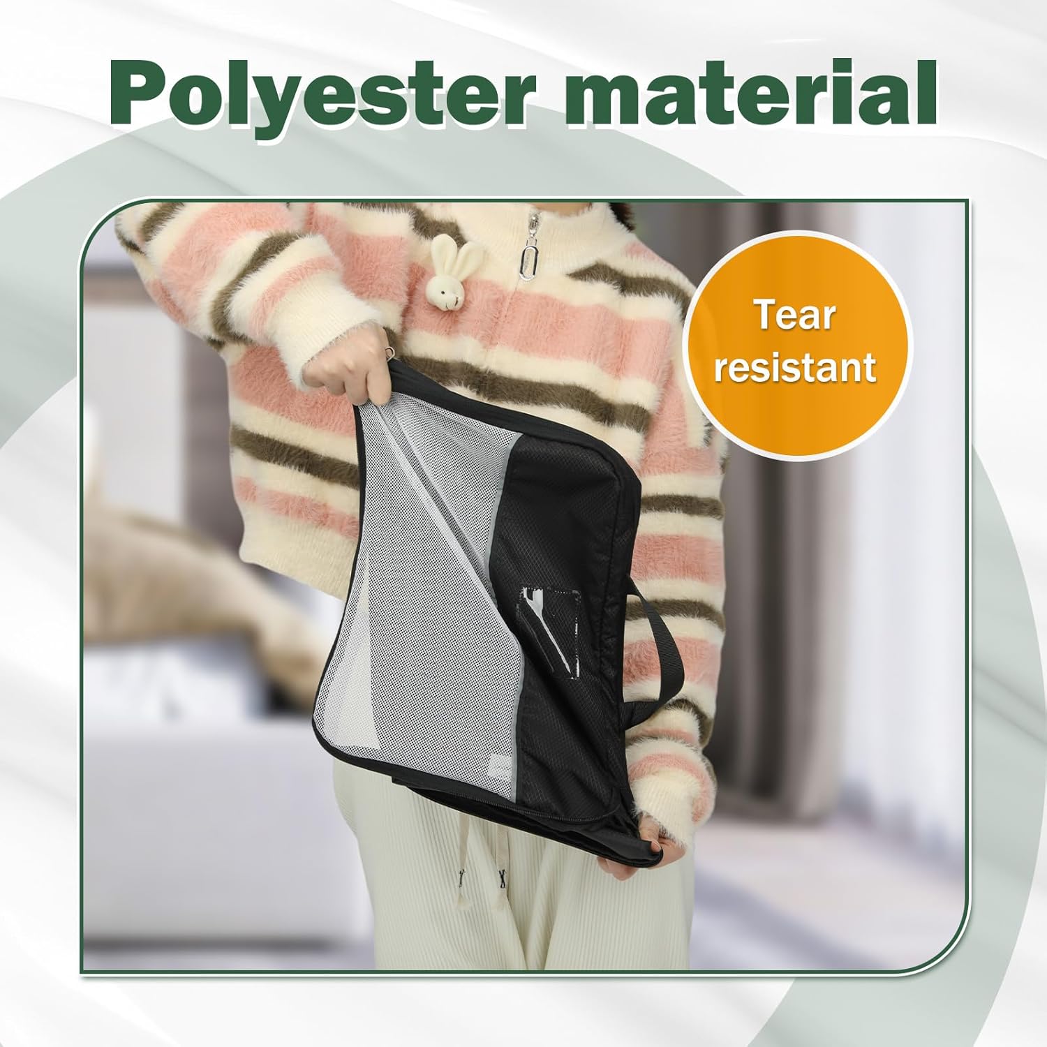 SDYSM Compression Packing Cubes 6 Set Waterproof Travel Luggage Organizer Large Travel Cubes for Packing Clothes Compressible Packing Cube Suitcase Organizer Bags with Shoe Bag, Laundry Bag Black - Image 6