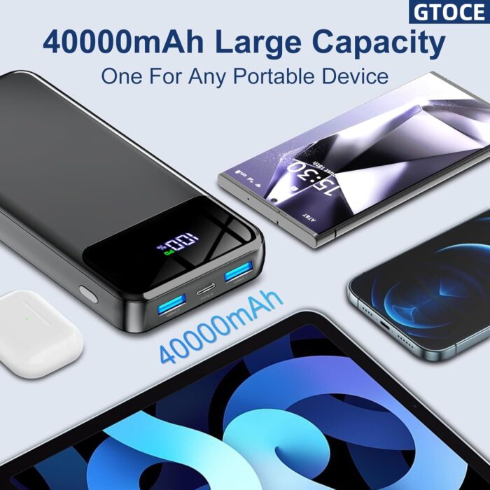 GTOCE Portable Charger,40000mAh Power Bank with 22.5W Fast Charging LED Digital Display Battery Pack with 6 Outputs 2 Inputs, Type C Powerbank Portable Charger for iPhone 16 pro Samsung AirPods,Black - Image 8