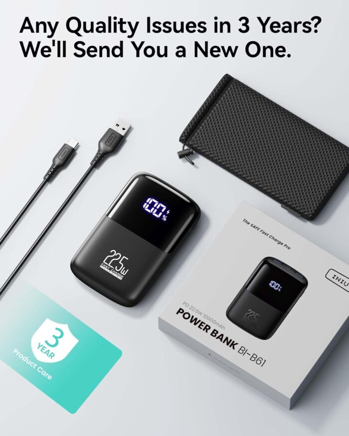 INIU Power Bank, Smallest 22.5W 10000mAh Portable Charger, USB C in&Out Fast Charging 3-Output Mini Battery Pack Charger with Phone Holder for iPhone 17 16 15 14 Samsung S24 S23 AirPods iPad etc - Image 7