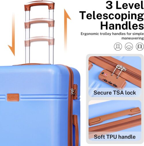 Krute Luggage PC+ABS Hardshell Suitcase with Wheels TSA Lock Lightweight Checked Luggage 28 Inch (LightBlue)