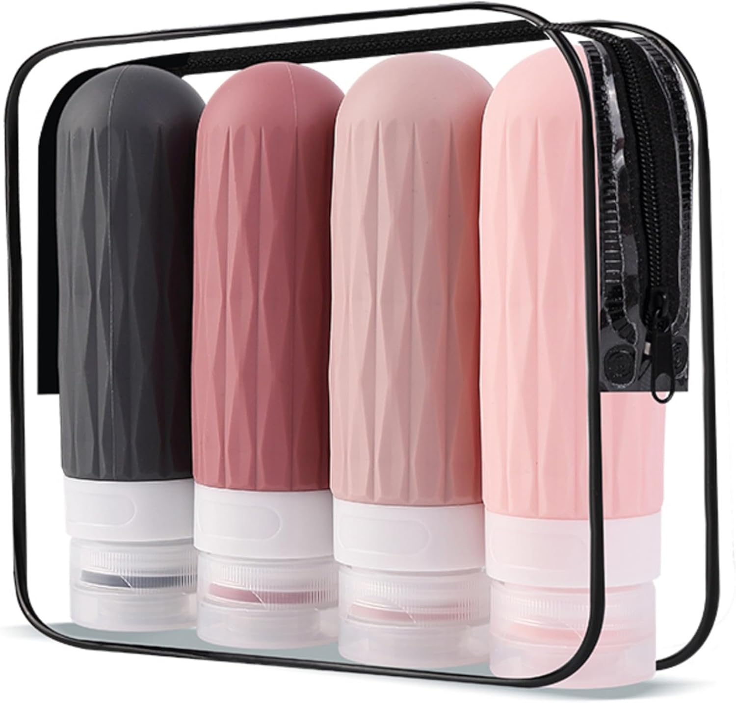 Travel Bottles for Toiletries, TSA Approved Travel Size Containers, Silicone Toiletries Bottles, BPA Free, Leakproof, Refillable Containers Kits for Shampoo, Lotion (Pink)