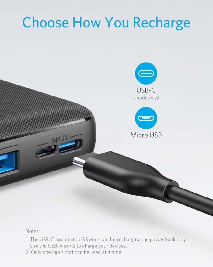 Anker Portable Charger, Power Bank, 20,000 mAh Battery Pack with PowerIQ Technology and USB-C (Recharging Only) for iPhone 15/15 Plus/15 Pro/15 Pro Max, iPhone 14/13/12 Series, Samsung Galaxy (Black) - Image 4