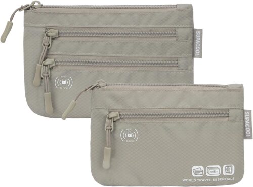 SUPACOOL RFID Blocking Passport Card Holder Bag for Men Women Family, Wallet Holder Set, Travel Pouch for Airports, Trains, Buses(Gray)