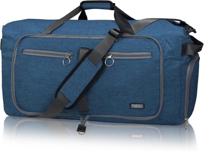 Fmeida 65L Foldable Travel Duffle Bag, Weekender Bags with Shoe Compartment for Men Women, 24" Sac de Voyage Femme Homme, Waterproof Gym Tote Overnight Duffel Luggage, Lightweight & Tear-Resistant
