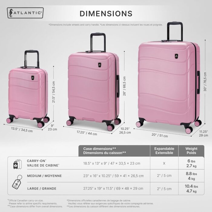 Atlantic Transmarine Hardside Medium Luggage – Superior Polycarbonate Construction with 8 Spinner Wheels and Retractable Handle, Integrated TSA Lock, Expandable 2" – Blush - Image 2