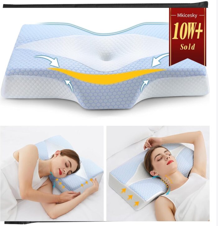 Mkicesky Orthopedic Memory Foam Pillow for Neck Shoulder Pain Relief - Ergonomic Neck Support Sleeping Pillow for Side, Back & Stomach Sleepers - Cervical Bed Pillow with Cooling Cover-Reading Pillow - Image 2