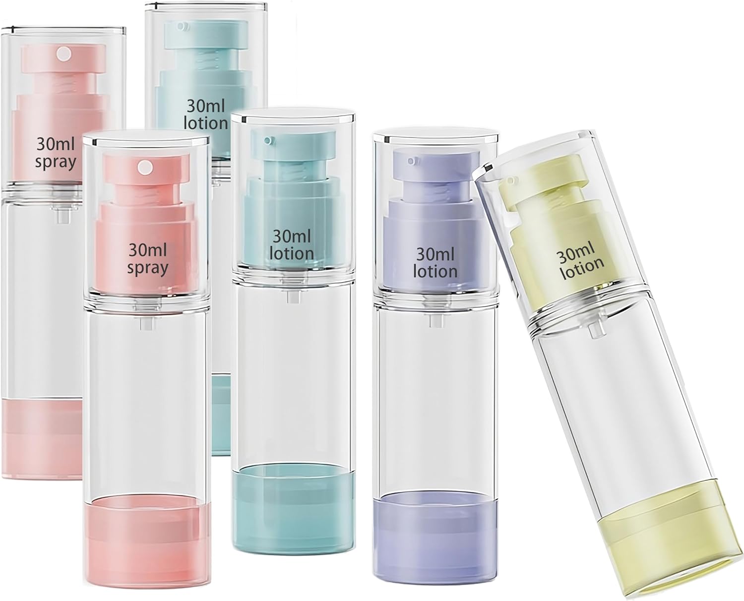 MHWL Travel Bottles and Travel Essentials Kit - 6 x 30ml Airless Pump Jars for Travel Size Toiletries, TSA Approved Leakproof Travel Containers, Ideal for Hand Sanitizer