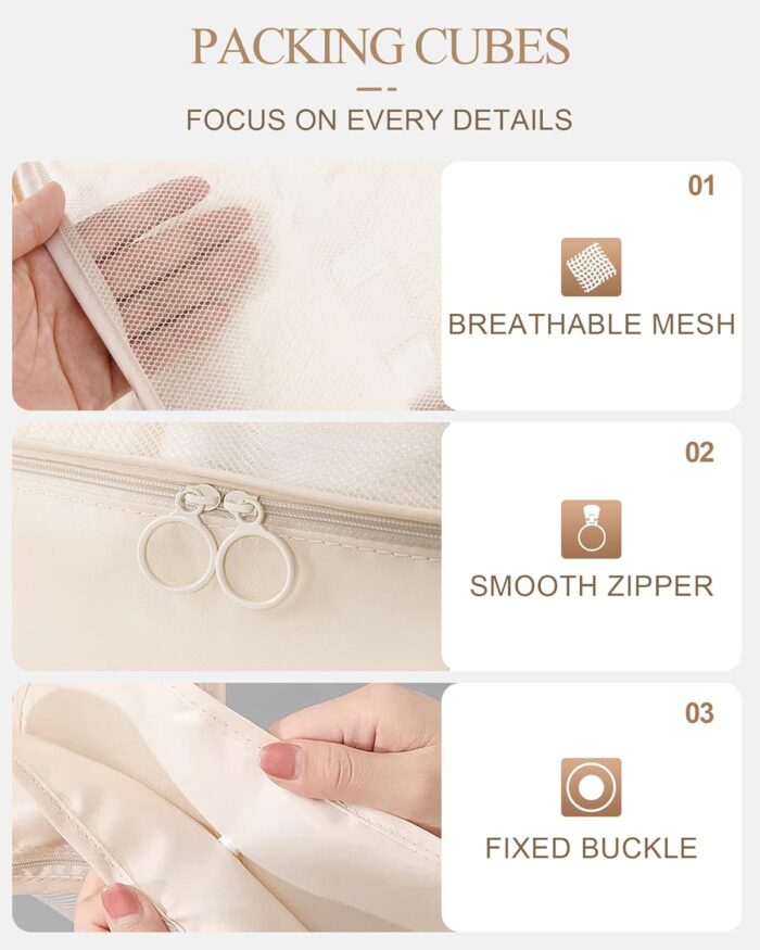 10 Set Packing Cubes for Travel Luggage Packing Organizers Suitcases Organizer Bags Beige - Image 4