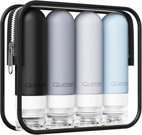 Quatish Travel Bottles for Toiletries, Original Patented Leak Proof Travel Size Toiletries, 3 oz Tsa Approved Silicone Containers, Shampoo and Conditioner Bottles, Travel Essentials, Grey